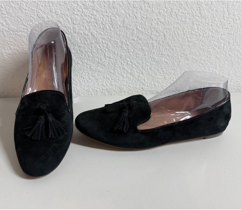 J Crew Cora Black Suede Tassel Smoking Slipper Loafer Womens Size 9.5